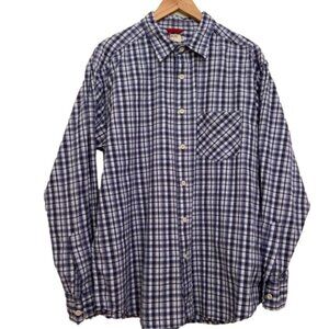 LEVI’S button down shirt light plaid 100% cotton blue white L long sleeves